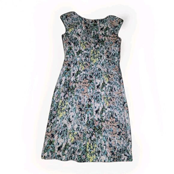 Adrianna Papell Cap Sleeve Knee Length Ruched Waist Blue Dress Monet Floral Sz 6 - Picture 8 of 10